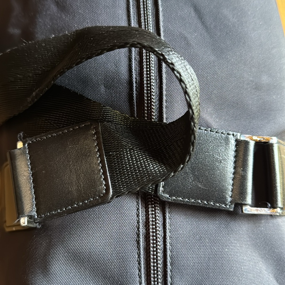 Ferragamo collapsible canvas and leather duffel bag